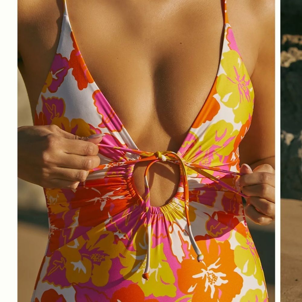 l*space Pink Orange Yellow Floral One-Piece Swimsuit - Picture 2 of 6